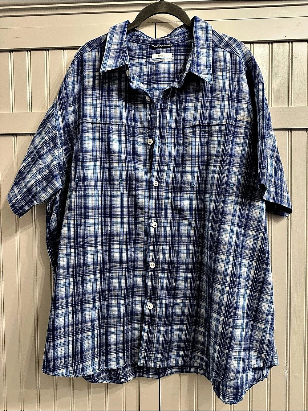 Columbia Men's Plaid Short Sleeve Shirt Blue & White XXL Like New